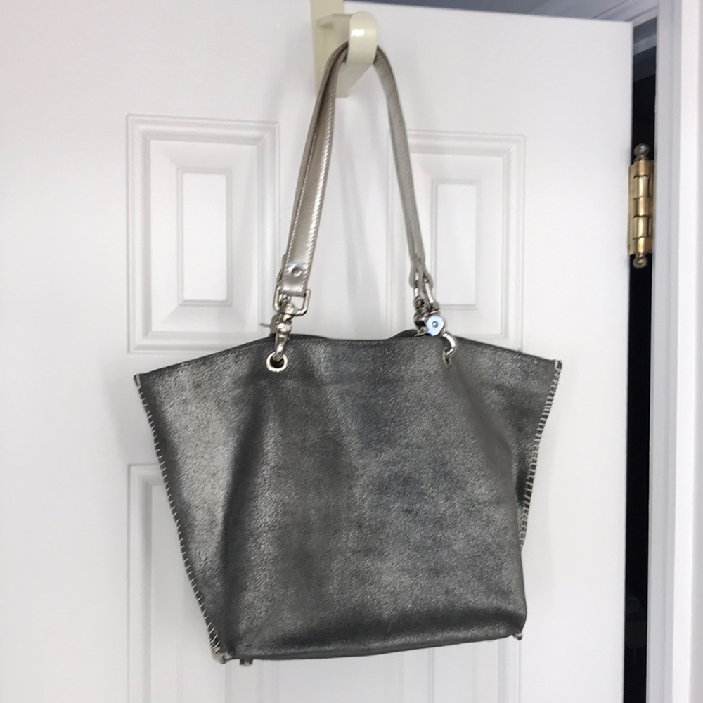 Imperio leather silver metallic handbag whipstitch